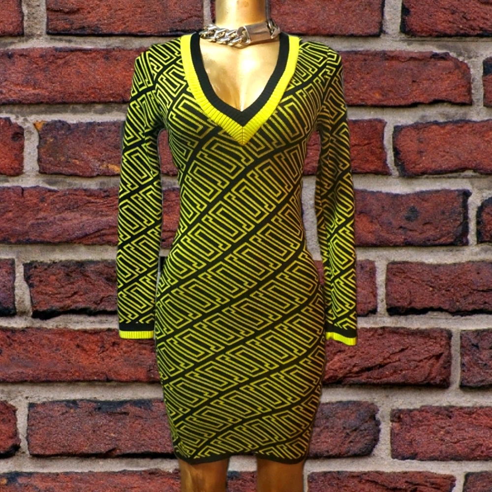 Lime Absract Sweater Dress